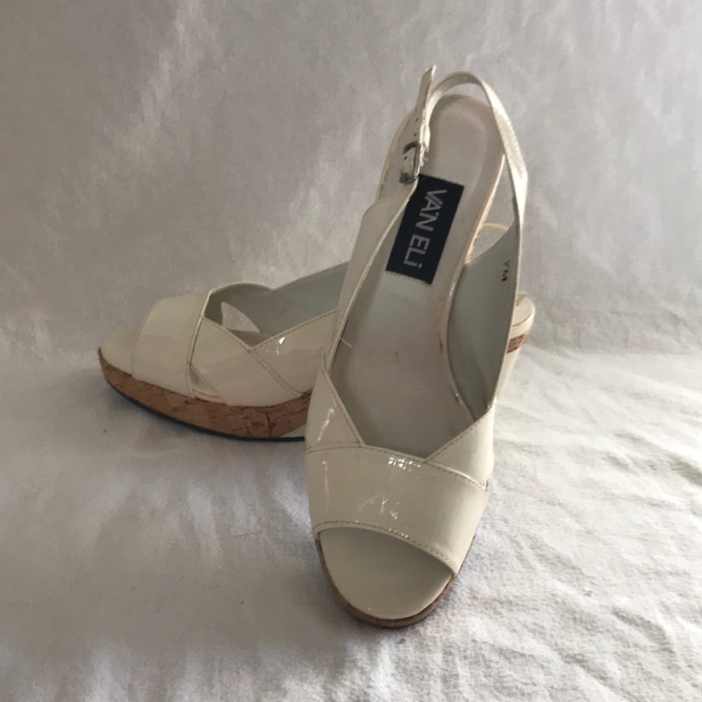 Vaneli Patent Off White and Cork Wedges